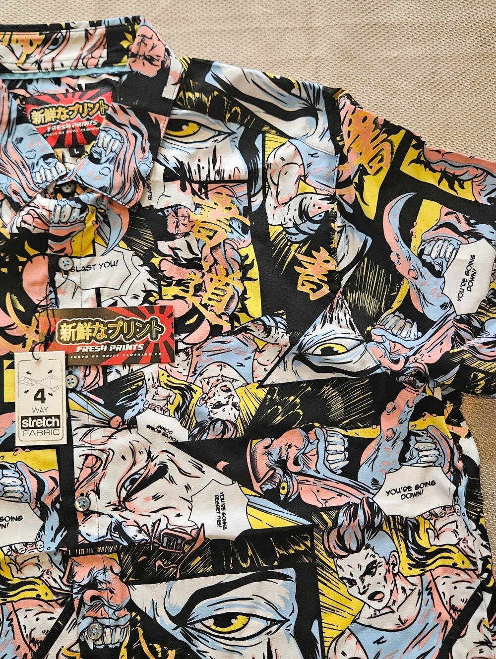 Fresh Prints Tokyo Drill Clothing Button Shirt Anime Manga Streetwear Large NWT
